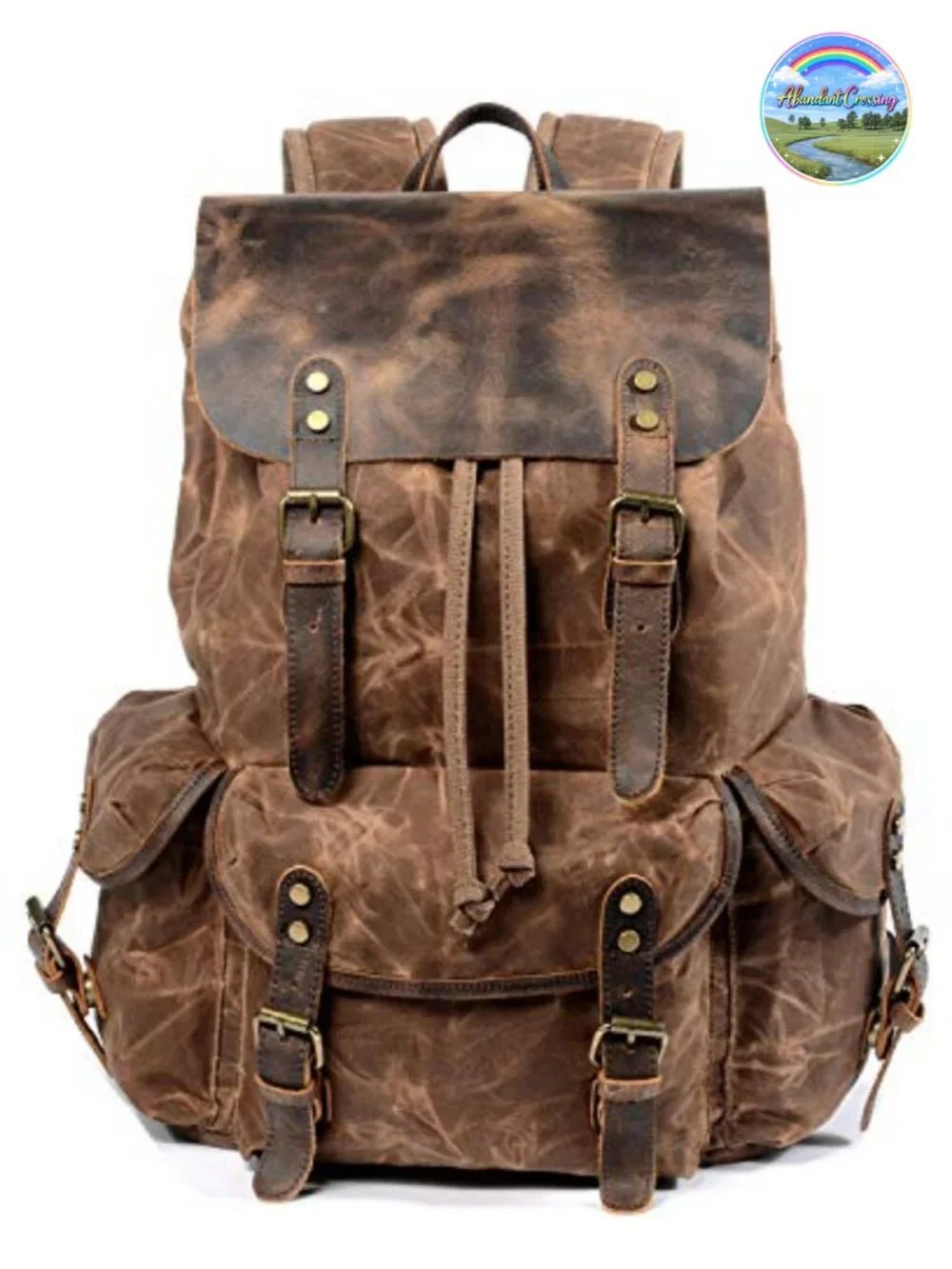 Genuine Leather Waxed Canvas Backpack Laptop Travel Rucksack